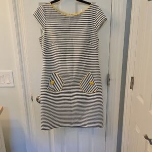New Directions Lined Gray & White Preppy Seersucker Dress Size 10 Like New